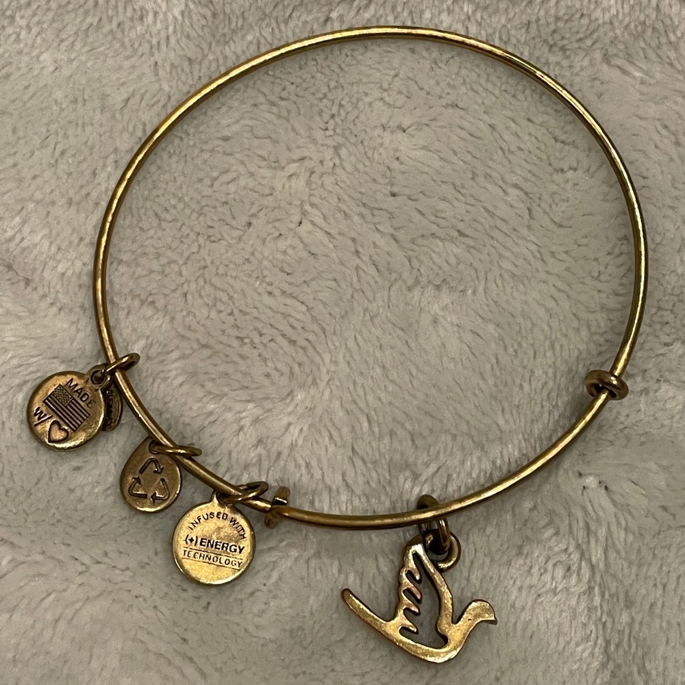 Alex and Ani Gold "Sacred Dove" Charm Bangle Bracelet